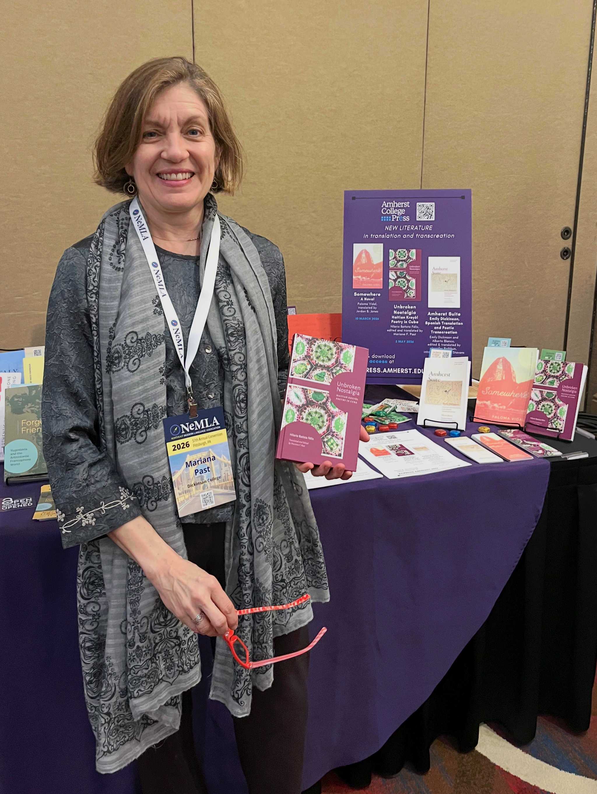 Mariana Past visits the ACP Booth at the 57th NeMLA Convention, March 2026.